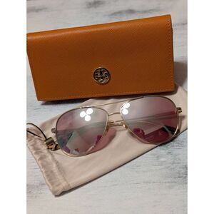 Tory Burch TY6070 Rose Gold Aviator Sunglasses – Complete Set with Case & Cloth